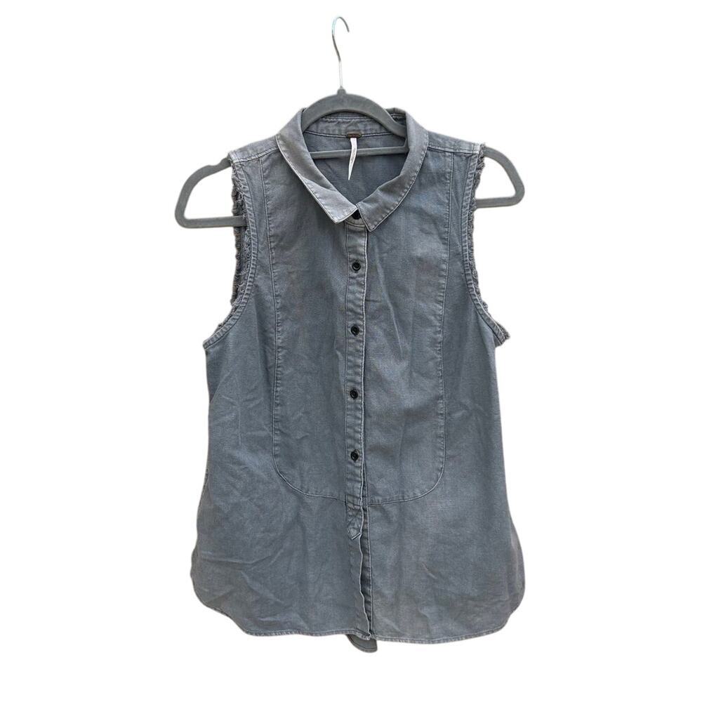 Free People‎ Sleeveless Button Down, Pleated Back, Soft, Gray, Sz S